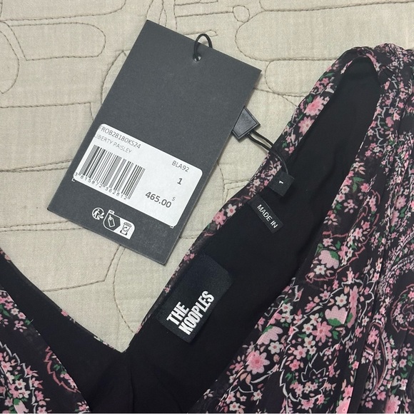 NWT The Kooples Chiffon Pleated Paisley Dress Sz 1 (S) Black Lace Accents - Picture 11 of 11